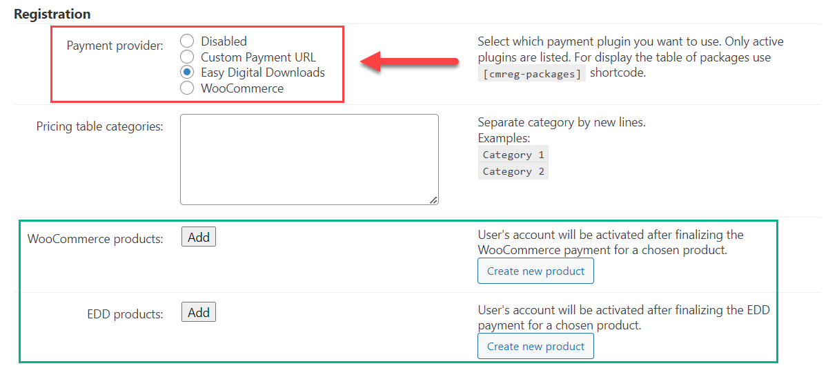 Choosing the payment provider - Social Login WordPress