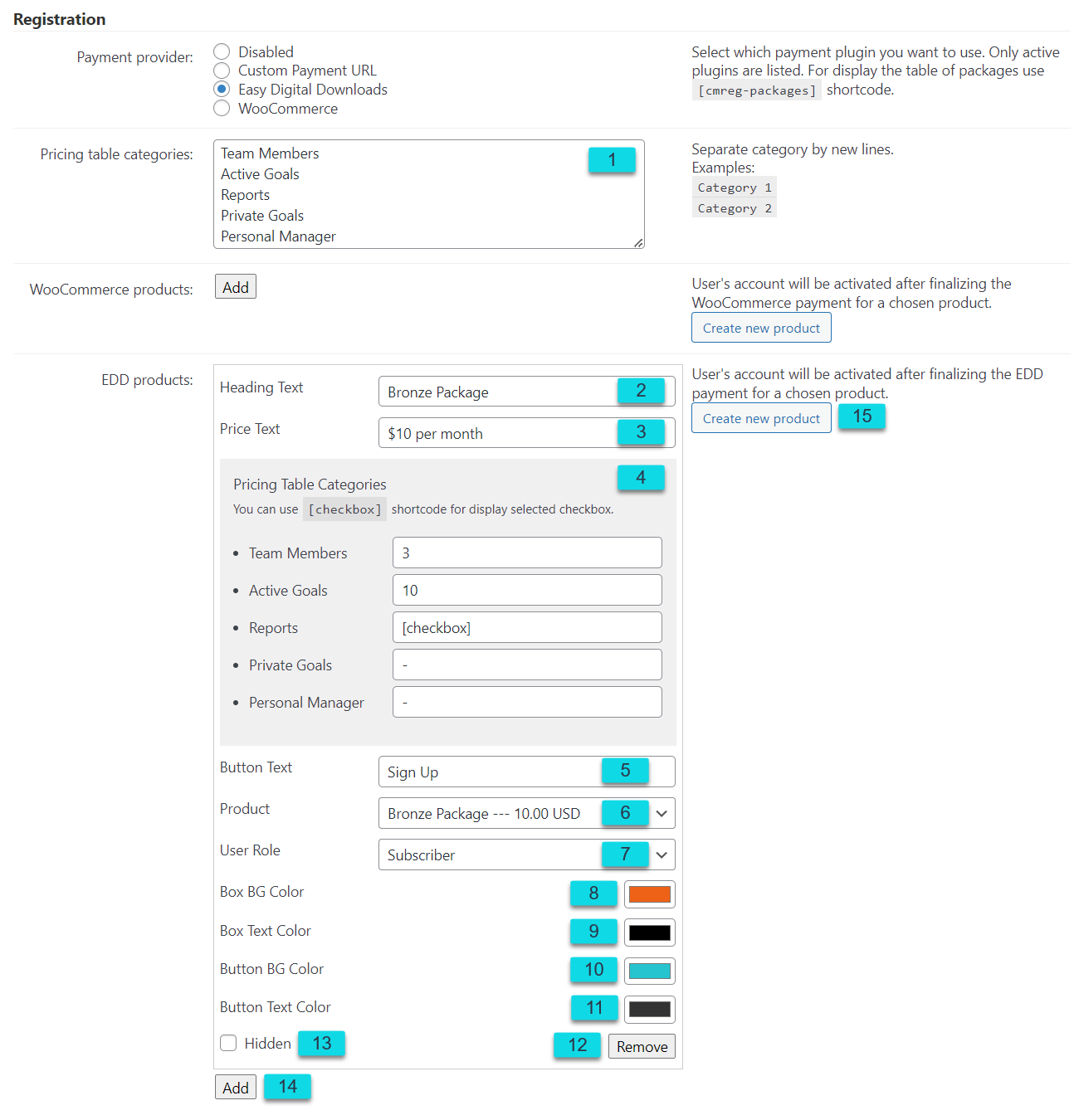 Example of the membership plan - WordPress Plugin User Registration