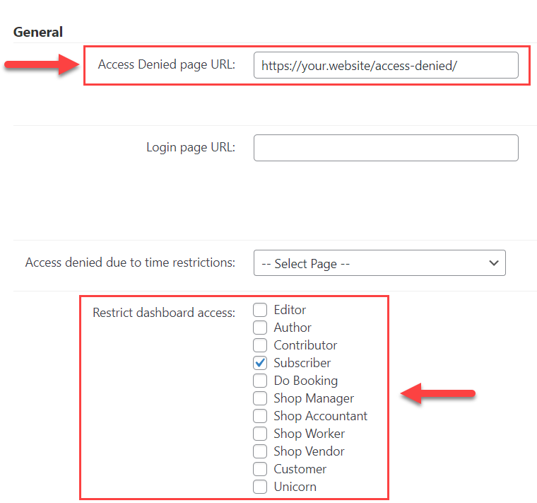 Dashboard restriction settings - Content Dripping WordPress Plugin