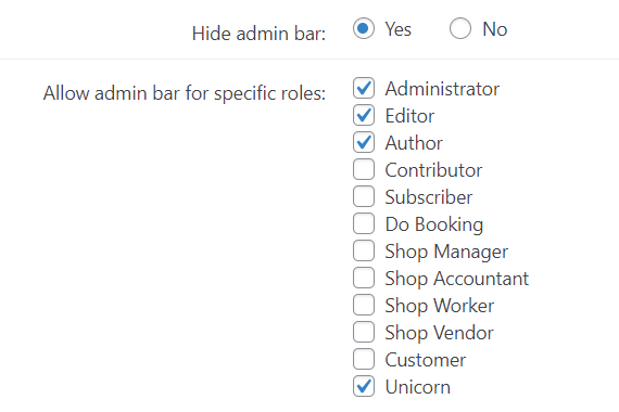 Admin bar restriction settings - WordPress Restricted Site Access