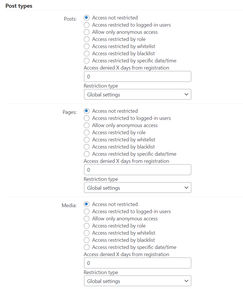 Setting up global restrictions for specific post types - Content Gate