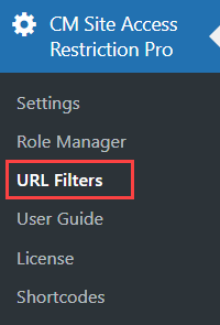 Navigation to the URL Filters settings - Page Restriction WordPress