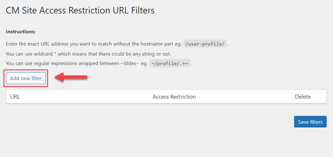 Adding new URL filter - WordPress Restrict Content