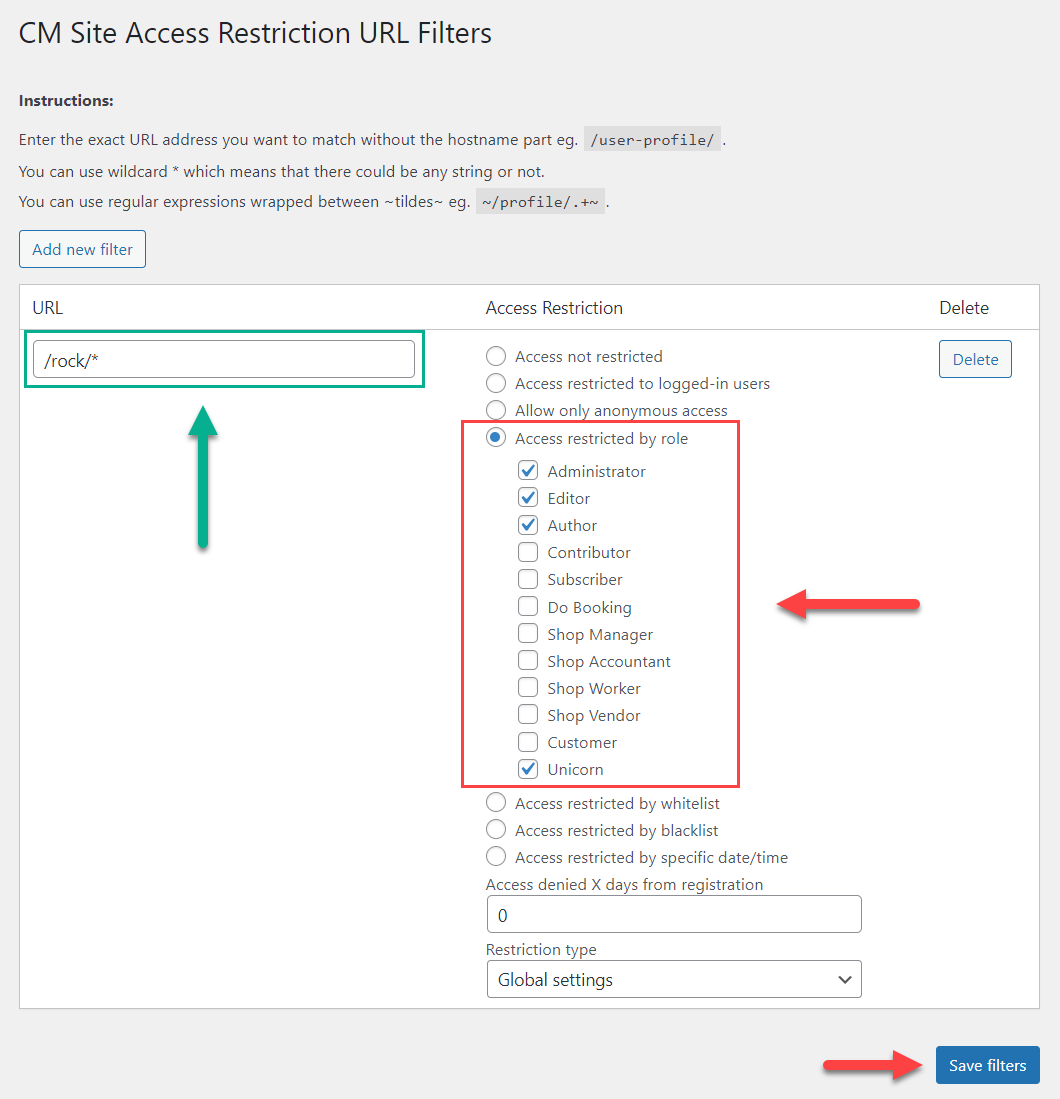 Setting up the restrictions for certain URLs - Content Gate