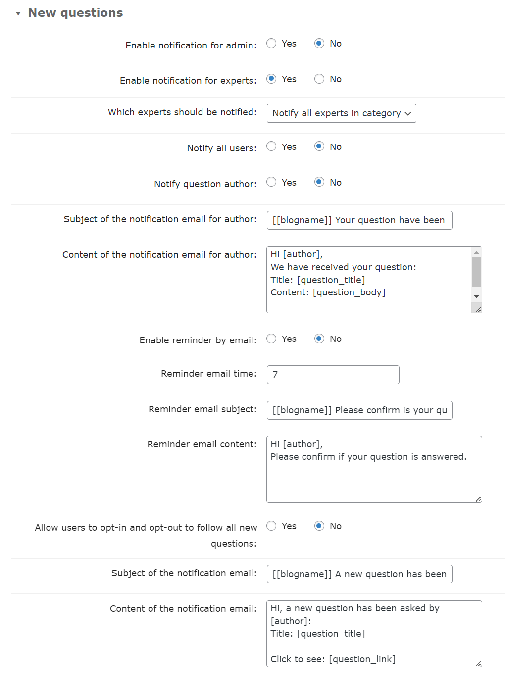 New questions email notification - WordPress Forum Plugin