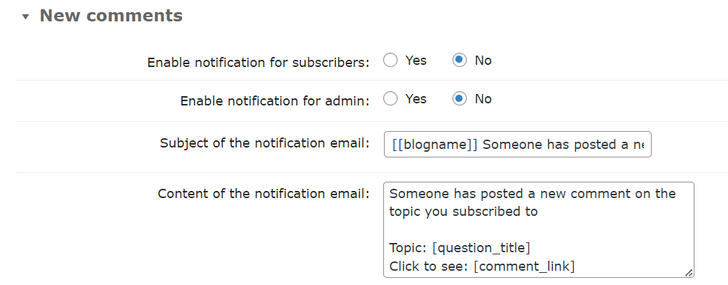 New Comments email notification - WordPress Q and A Plugin