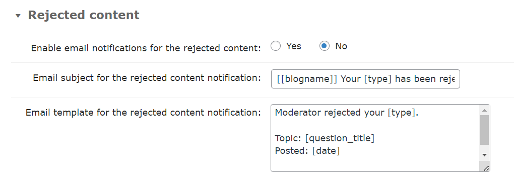 Rejected Content email notification - WordPress Question and Answer Plugin