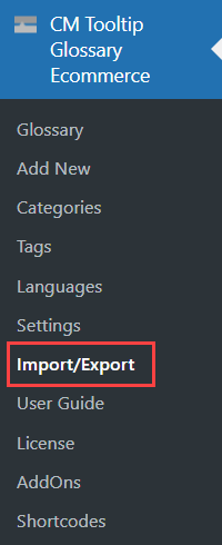 Navigation to import and export settings - Wiki WordPress Plugin