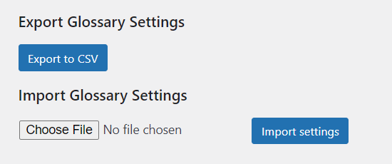 Exporting and importing the plugin settings - Glossary Plugin WordPress
