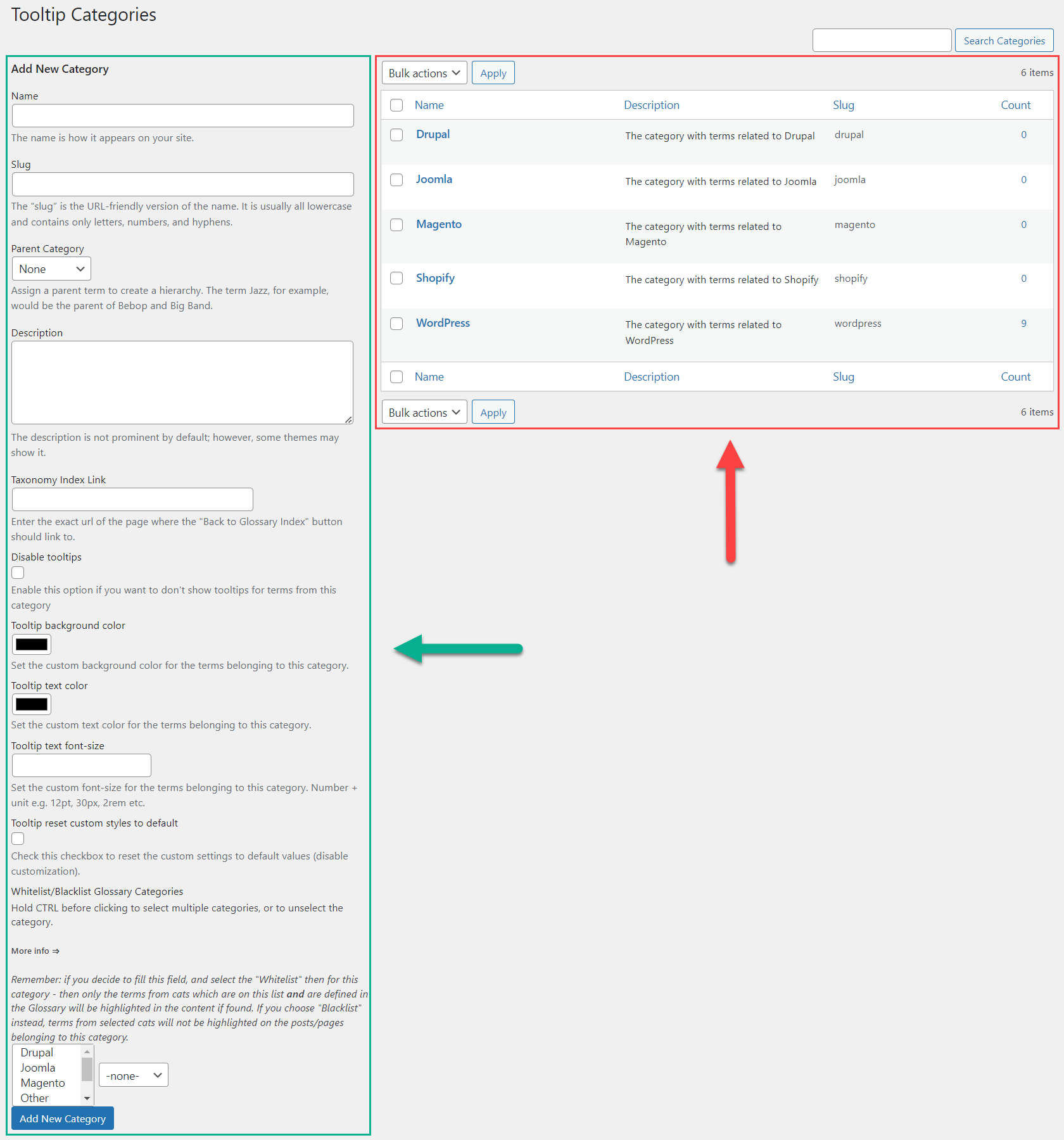 Page for adding new categories and managing the existing ones - WordPress as a Wiki