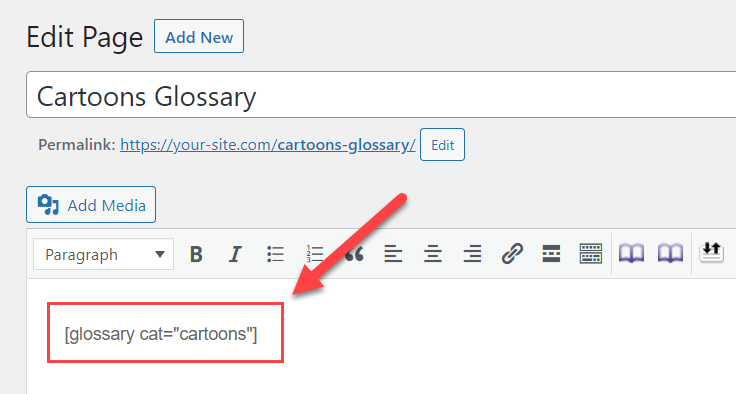 Displaying certaing glossary category using shortcode - Tooltip Plugin WordPress