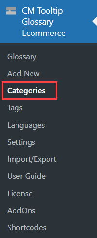 Navigation to the categories page - Tooltip WordPress Plugin