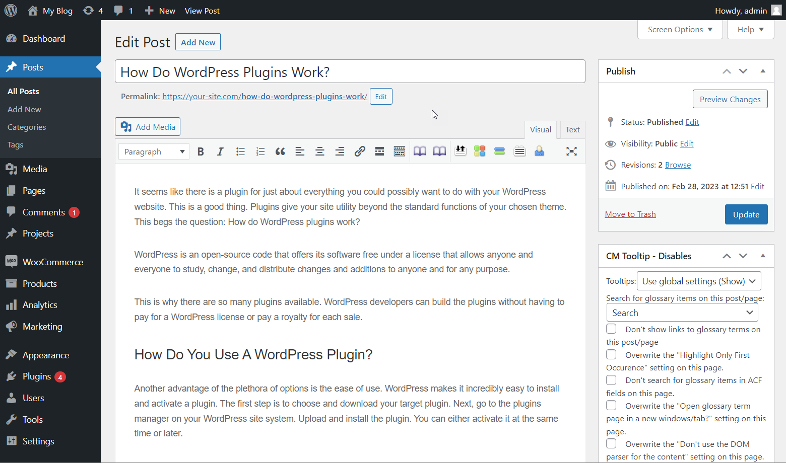 Term editing page - Glossary Plugin WordPress