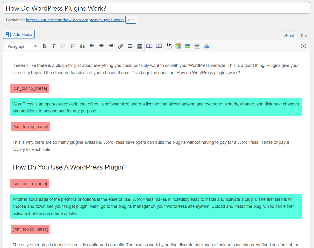 Shortcode for parsing chosen content - Tooltip Plugin WordPress