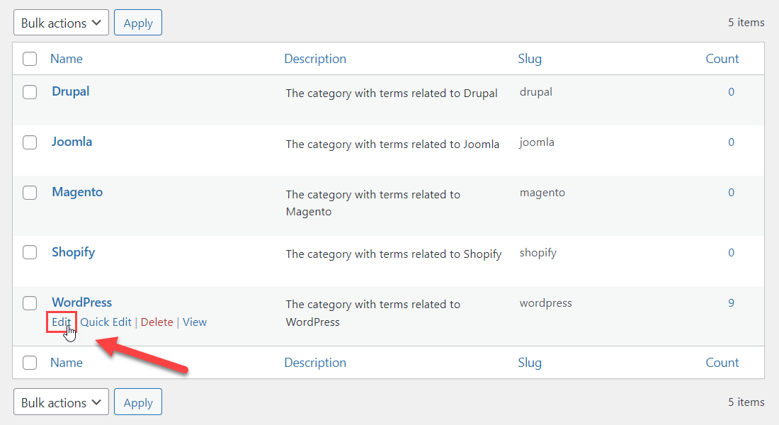 Editing the existing category - Knowledge Base WordPress Plugin