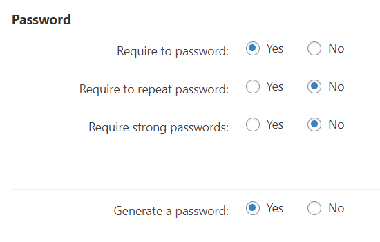 Password settings - User Registration WordPress