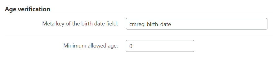 Age verification settings - WordPress Custom Login