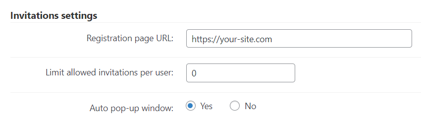 Invitations settings - User Registration WordPress