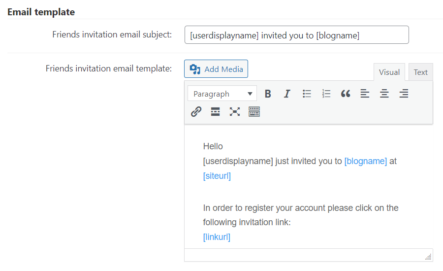 Email template settings - WordPress Login Plugin