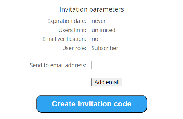 Form for creating and sending invitation codes - WordPress Plugin User Registration