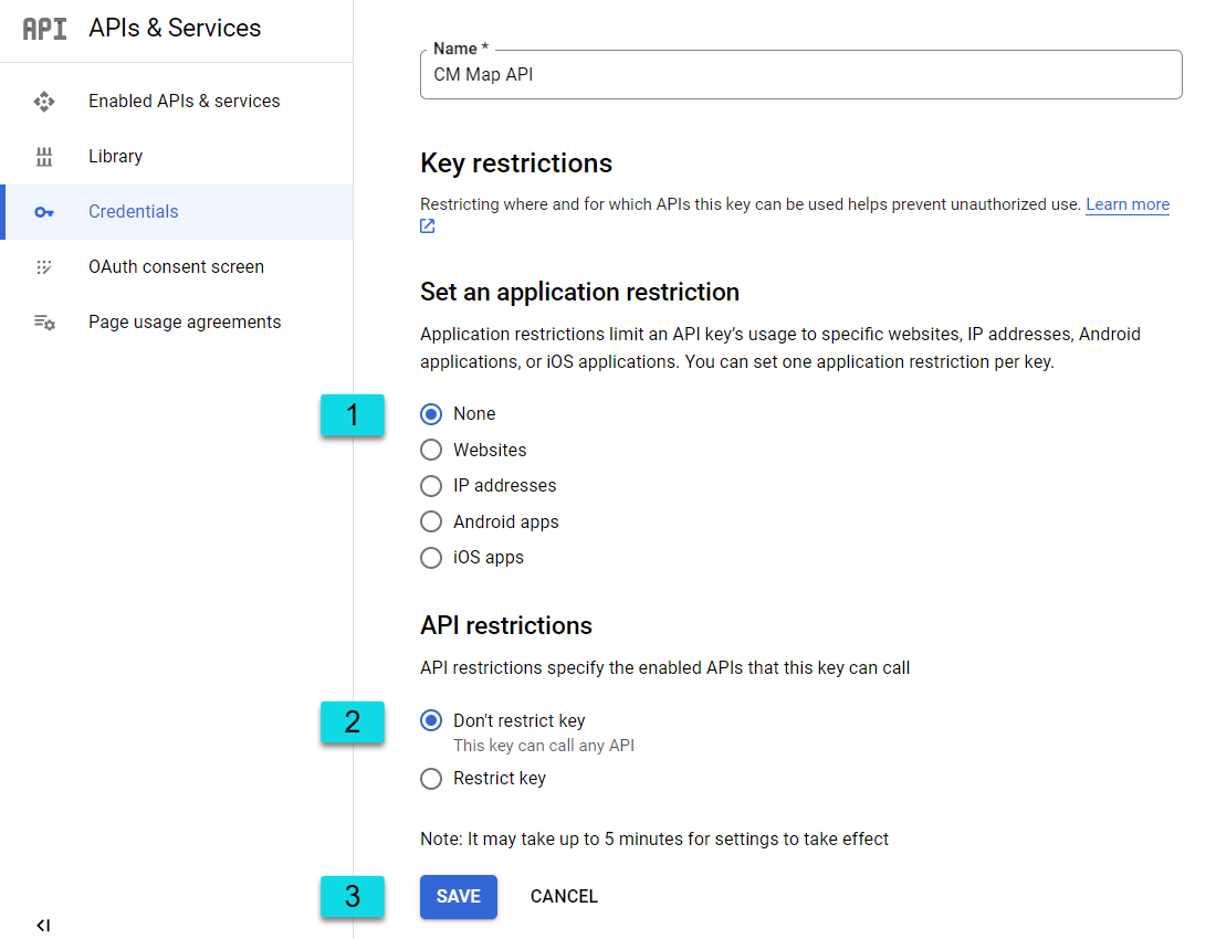 Disabling API restrictions