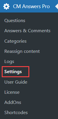 Navigation to the plugin settings - WordPress Question and Answer Plugin