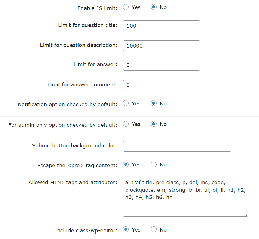 Setting up the forum question submission form - WordPress Forum Plugin