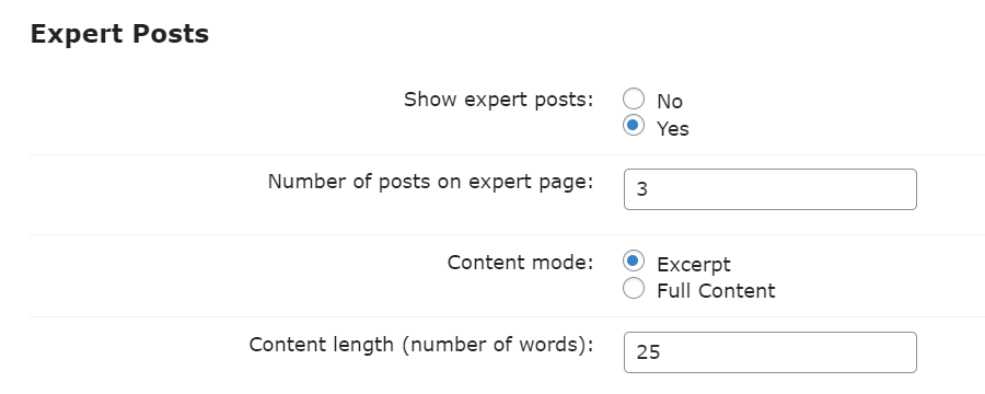 Expert posts settings - WordPress Plugin for Member Directory