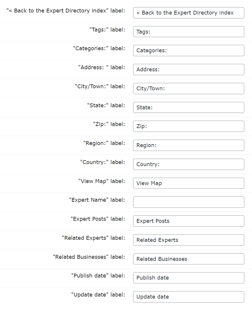 Expert page labels - WordPress Member Directory Plugin