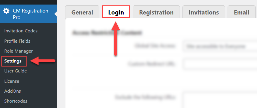 Login settings tab - WordPress Login Plugin