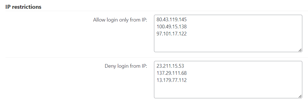 IP restrictions settings - WordPress Login Plugin