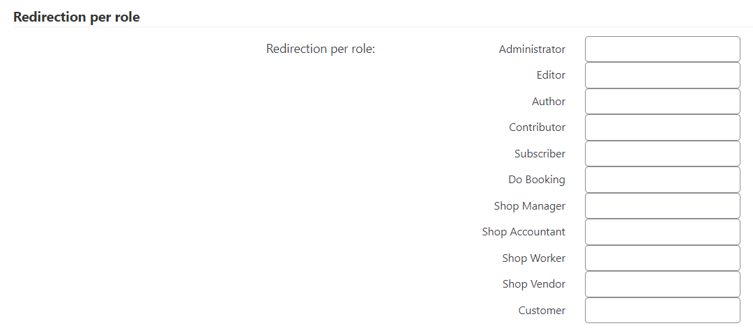 Redirection per role settings - WordPress Plugin User Registration