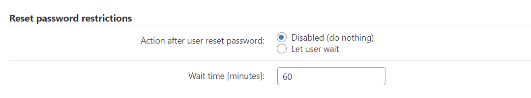 Reset password restrictions - WordPress Registration Form Plugin