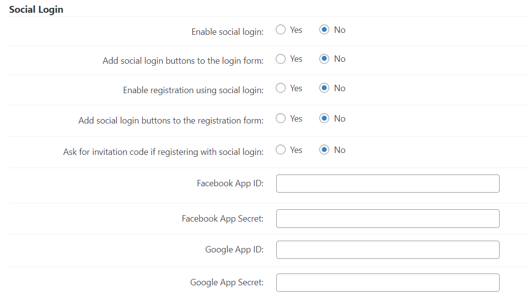 Social login settings - Social Login WordPress