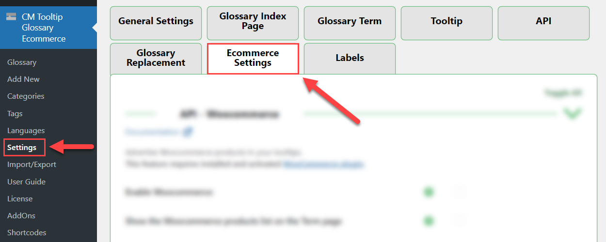 Ecommerce settings - WordPress Internal Linking Plugin