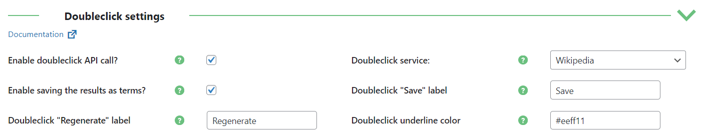 Doubleclick settings - WordPress Glossary Plugin