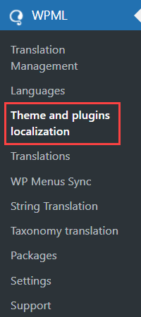 Navigation to theme and plugins localization page - Tooltip WordPress Plugin