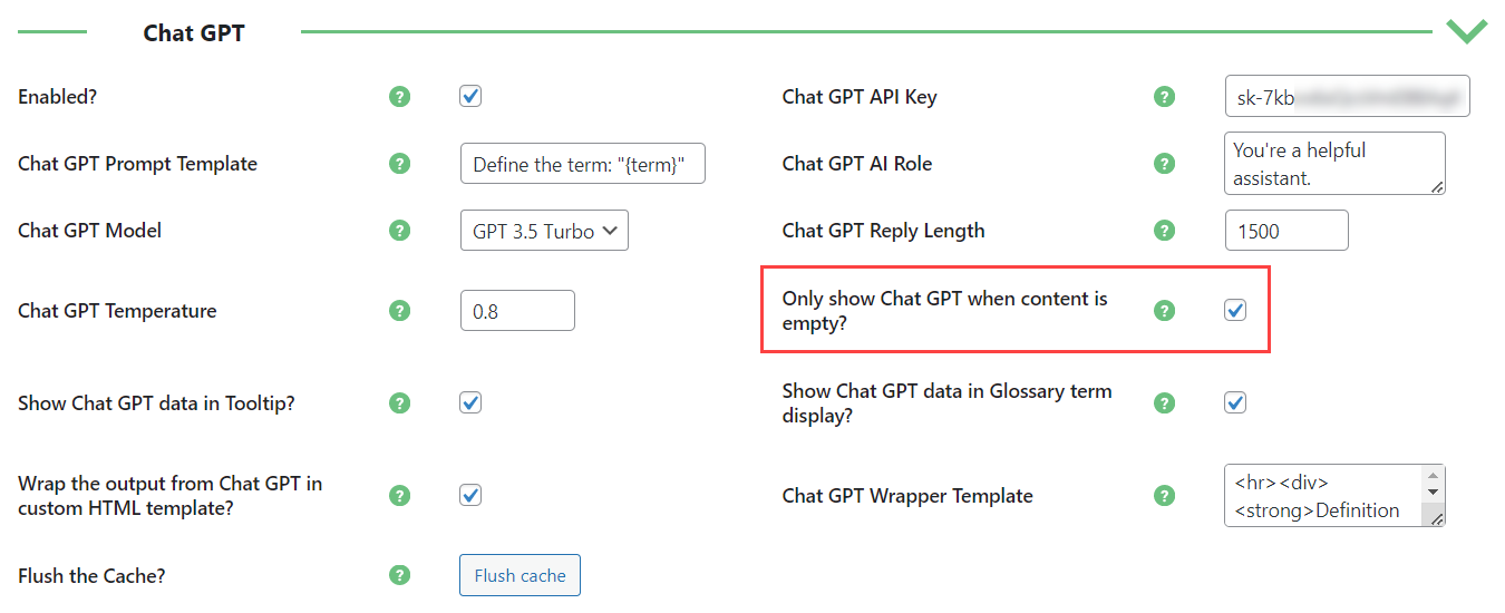 Displaying ChatGPT definitions only when the term content is empty - Wiki Plugin for WordPress