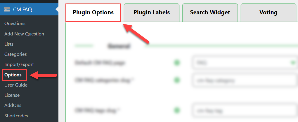 Plugin options - Q&A WordPress Plugin