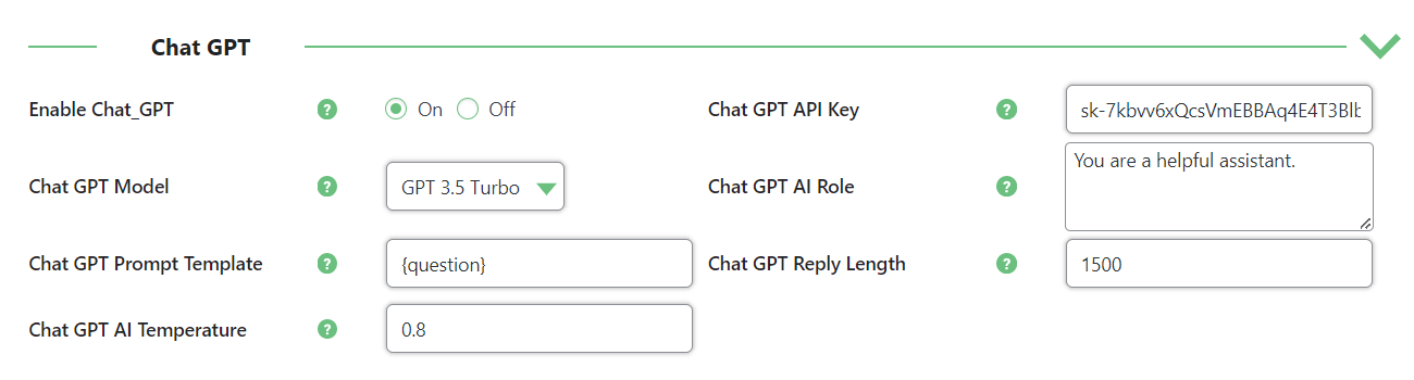 ChatGPT integration settings - WordPress Searchable FAQ Plugin