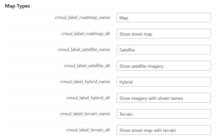 Map types labels - Maps WordPress Plugin