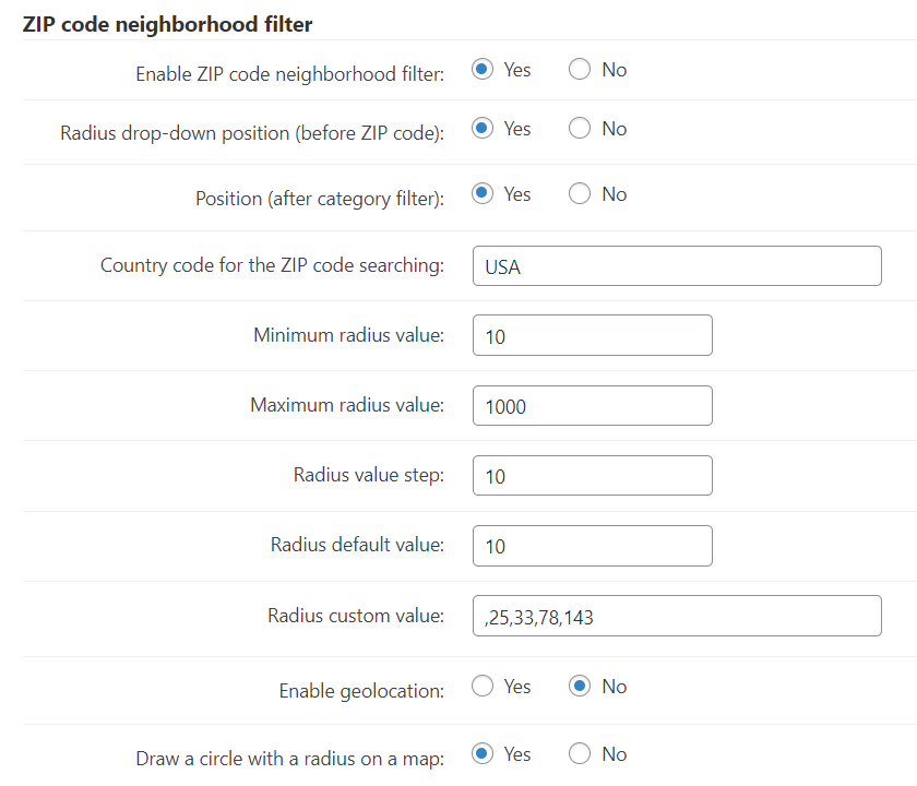 ZIP code settings - Store Locator WordPress Plugin