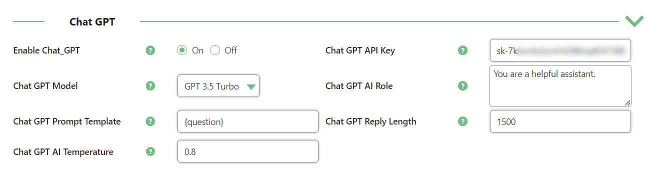 ChatGPT integration settings - Wiki WordPress Plugin