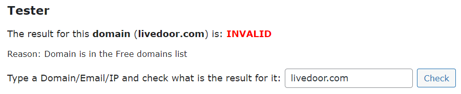 Example of the restricted domain - WordPress Block Domain Registration