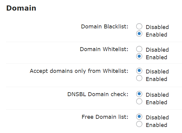 Domain restriction settings - WordPress Email Blacklist Plugin