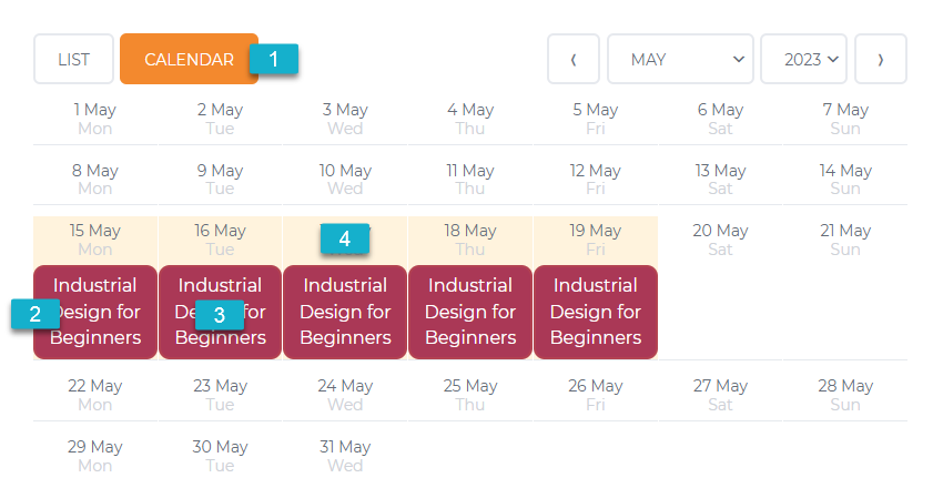 Calendar elements - WordPress Course Catalog Plugin