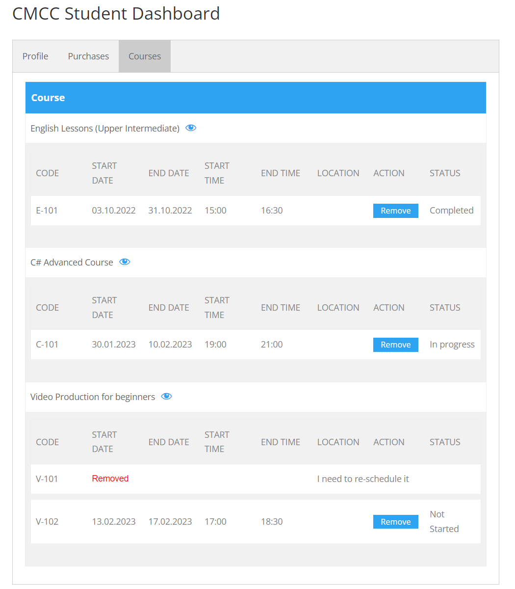 Student Dashboard Example: Courses tab - LMS WordPress Plugin for Courses