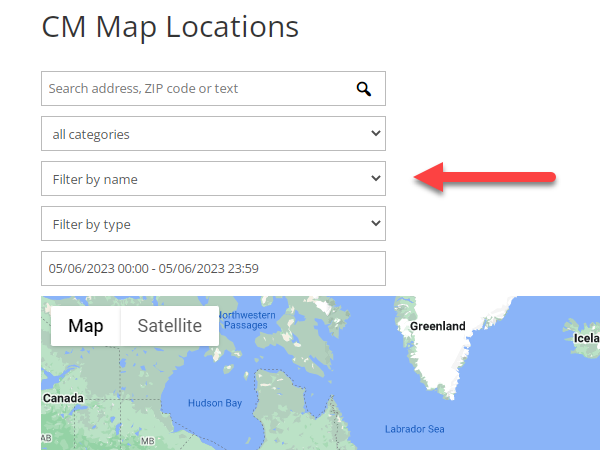 The filters displayed on the front-end - Maps Plugin