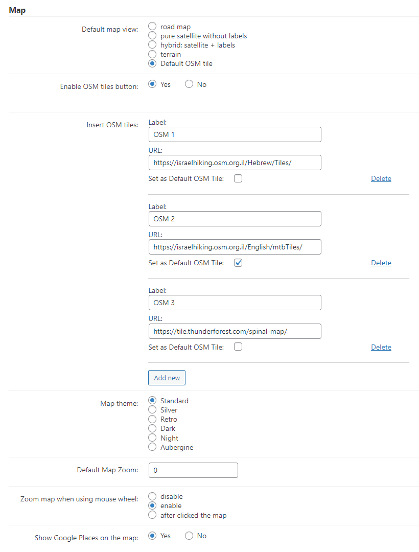 Map settings - Maps WordPress Plugin