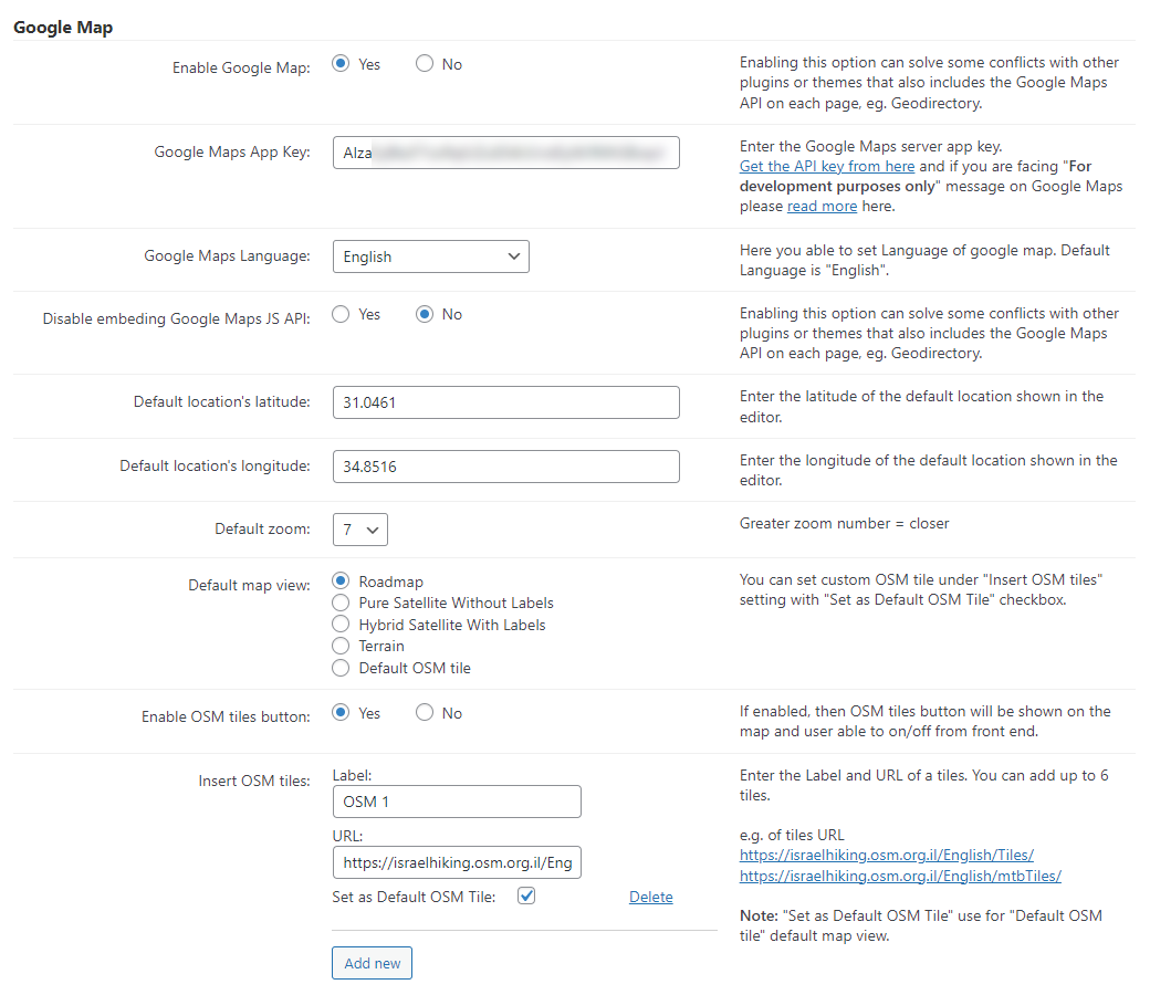 Google Map settings - WordPress Interactive Map Plugin